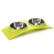 (GREEN)Cuenco de alimentación doble para mascotas Foodwater gatito para cachorros plato antideslizante utensilios para mascotas