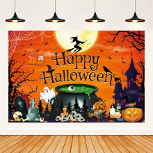 (150*90cm/4.9*3ft) Party Halloween Castle Pumpkin Ghost Background Cloth Props Photography Banner