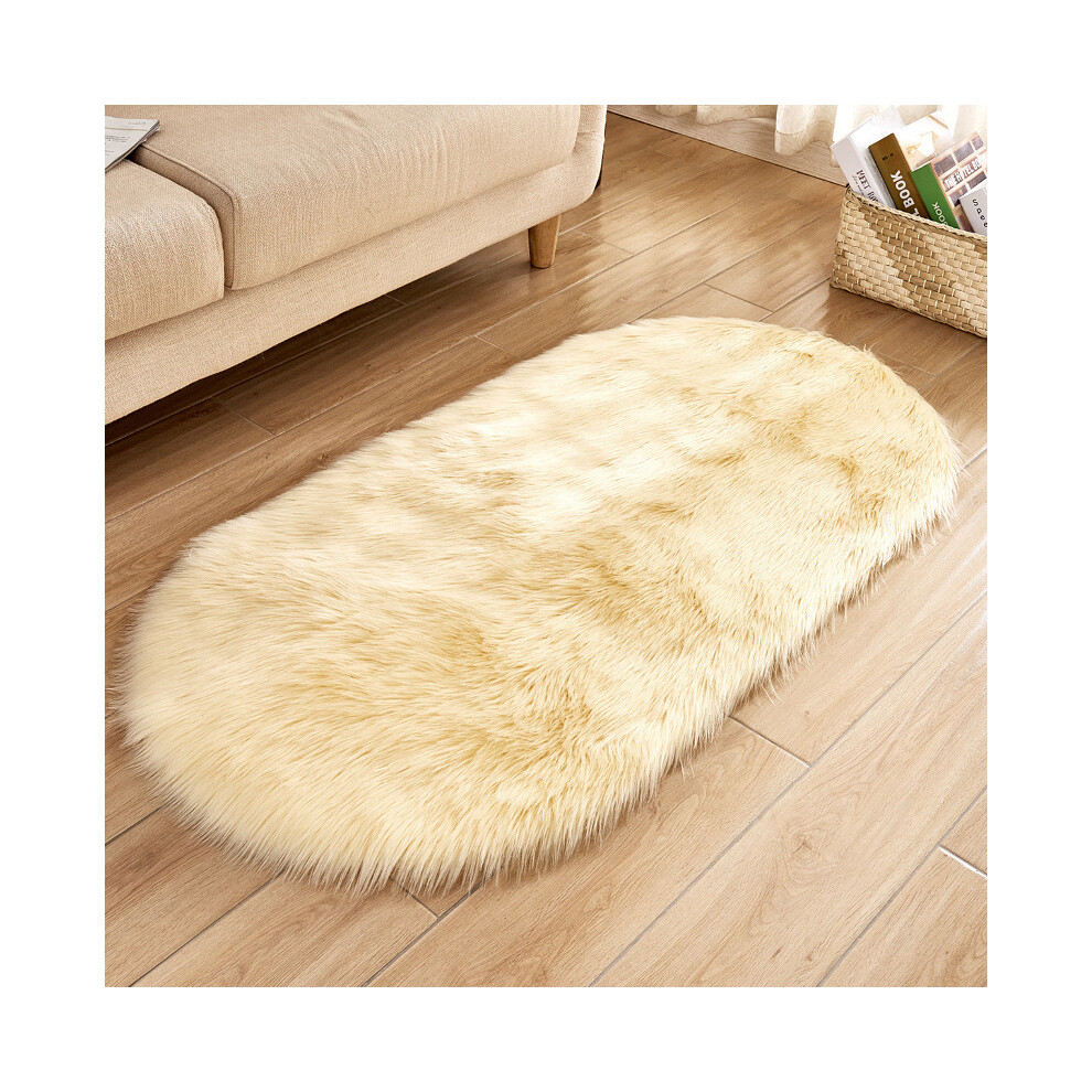 (Beige, 50X80cm) Soft Super Faux Sheepskin Area Rugs For Bedroom Floor Carpet Faux Rug Bedside Rugs 694617669288