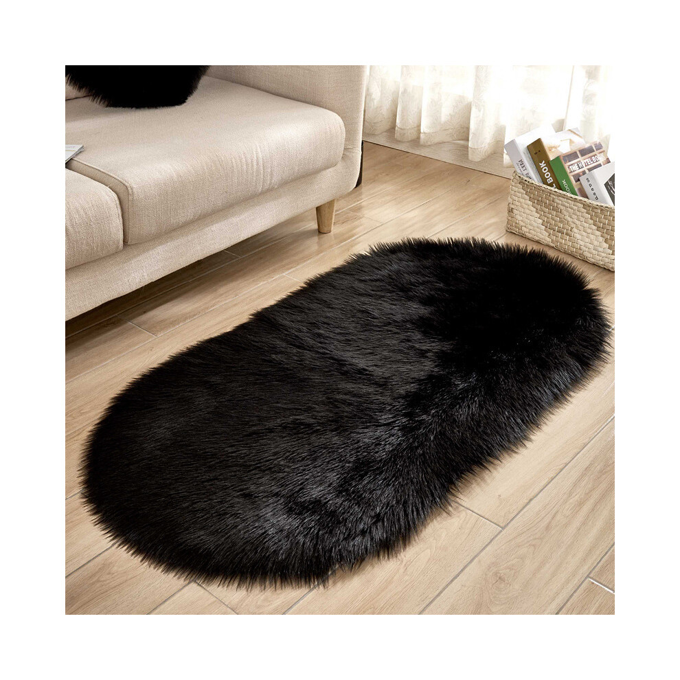 (Black, 60X120cm) Soft Super Faux Sheepskin Area Rugs For Bedroom Floor Carpet Faux Rug Bedside Rugs 699016493496