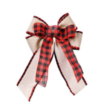 (Red) Decoration Christmas Grid Edge Woven Ribbon Bow For Tree Top Decor And Festive