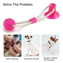 (Red) Molar Bite Pet Toy Dog Tug Rope Ball Chew Toys Pet Tooth Cup Suction Cleaning