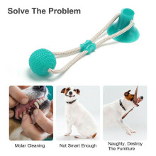 (Green) Molar Bite Pet Toy Dog Tug Rope Ball Chew Toys Pet Tooth Cup Suction Cleaning