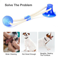 (Blue) Molar Bite Pet Toy Dog Tug Rope Ball Chew Toys Pet Tooth Cup Suction Cleaning