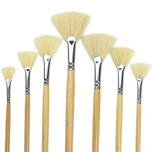 Set di 7 Pennelli A Ventaglio per Pittura, con Setole di Maiale Naturali e Manico Lungo In Legno.