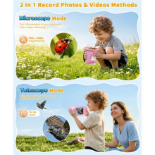 Microscopio Portatile per Bambini 1000X, Microscopio Digitale Tascabile con Schermo IPS da 2,4", Fotocamera Integrata, Giocattolo Educativo STEM.