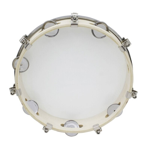 Tamborim de Mão de 25 cm (10 Polegadas) em Madeira, Instrumento Musical Educativo para Igrejas, Karaokê e Festas.