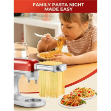 3-in-1-Nudelaufsatz für Küchenmaschinen, Nudelmaschine Aus Edelstahl mit Walze, Spaghetti- und Fettuccine-Schneidern