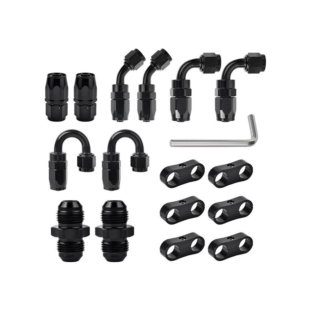6An Hose End Fitting Kit Straight 45 90 180 Degree With An6 Male To Male Coupler & 6An Hose Separator Clamp 6032049765347