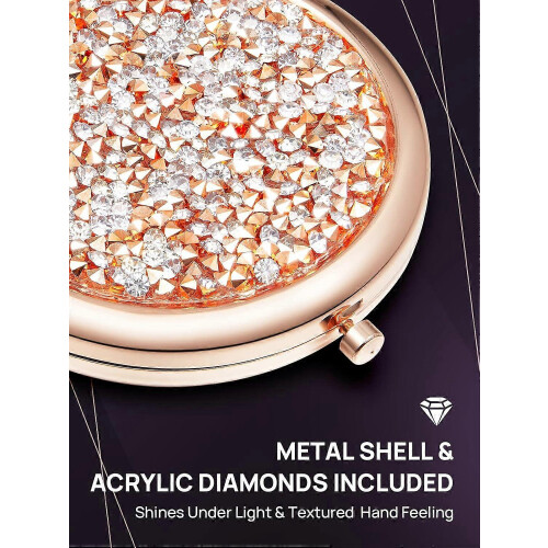 Compact Mini Diamond Magnifying Round Metal Pocket Makeup Mirror 1