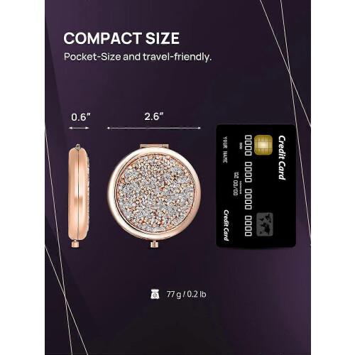 Compact Mini Diamond Magnifying Round Metal Pocket Makeup Mirror 2