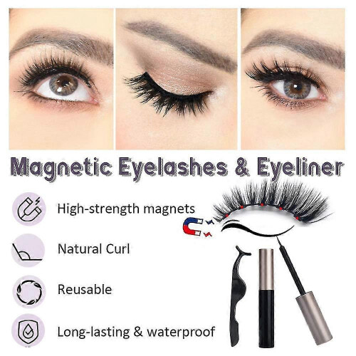 10 Pair Magnetic Eyelashes with Waterproof Eyeliner, Reusable No-Glue False Lashes 1