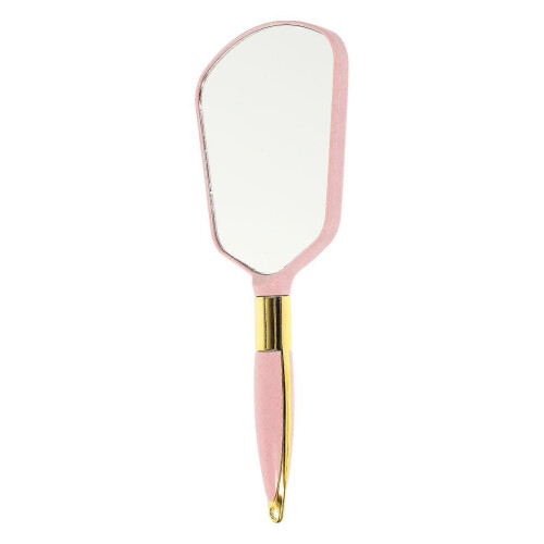 Pink 23.7x10.6cm Travel Vanity Hand Mirror with Handle 1
