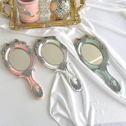 Cute Vintage Handheld Pink Makeup Mirror with Handle, Vanity Gift 2