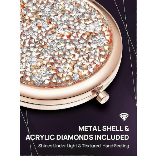 Compact Mini Diamond Magnifying Round Metal Pocket Makeup Mirror 1