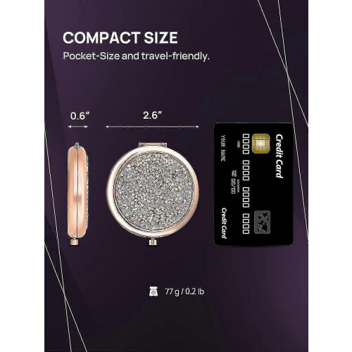 Compact Mini Diamond Magnifying Round Metal Pocket Makeup Mirror 2
