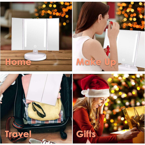 LED Tri-Fold Makeup Mirror, Touch Screen Illuminated, 180 Adjustable Cosmetic Mirror 2