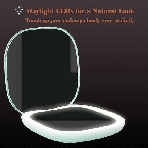 Magnifying Mirror with Light, 1X/5X Portable LED Travel Makeup Mirror, Compact Hand Held 1