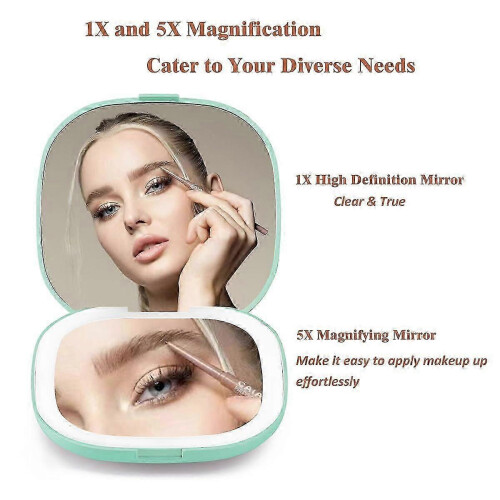 Magnifying Mirror with Light, 1X/5X Portable LED Travel Makeup Mirror, Compact Hand Held 2