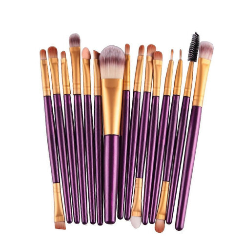 Assorted Color 14x0.5cm 15Pcs Makeup Brush Set Plastic Handle Gift for Girlfriend