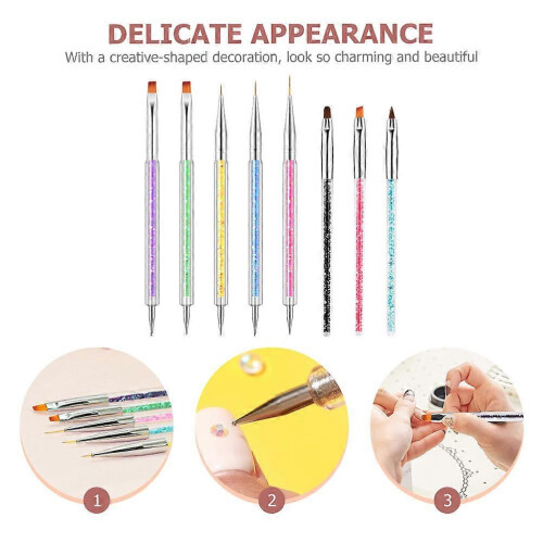 Assorted Color 15.1x0.8x0.8cm Professional Nail Pens 2 Sets, Manicure DIY Brushes 2