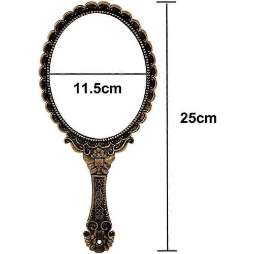 2 Pcs Retro Pattern Handle Handheld Makeup Mirror, Vintage Oval Single-Sided Mini Beauty Mirror 1