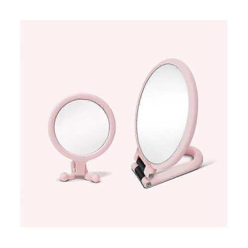 10X Handheld Magnifier, Double Sided Folding Makeup Mirror, Portable Adjustable Handle (Pink) 2