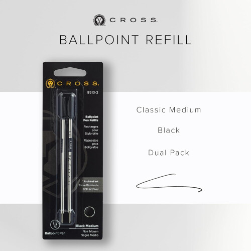 Cross Cross Ballpoint Refill, Medium Black, 2 per card, (8513-2) 1