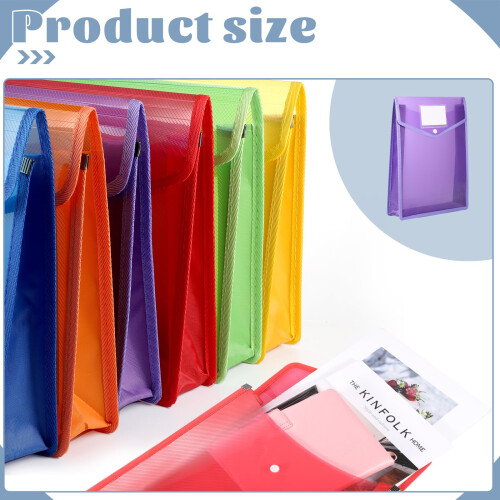 A4 Plastic Wallets, 6 Pcs Plastic Folders Popper Wallet Document Pockets Envelope File Folder withButton Closure Card Slot for School Office Home, Bl
