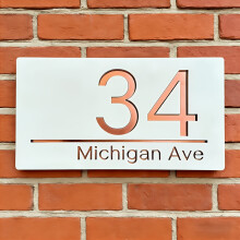 (White&rose, 9.06in*4.72in) 2D Flat, Personalized Laser-Engraved House Number Plate - Custom Family Name & Numbers Sign