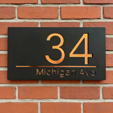 (Black &Golden, 10.63in*5.51in) 2D Flat, Personalized Laser-Engraved House Number Plate - Custom Family Name & Numbers Sign
