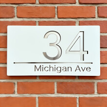 (White&silver, 7.48in*3.94in) 2D Flat, Personalized Laser-Engraved House Number Plate - Custom Family Name & Numbers Sign