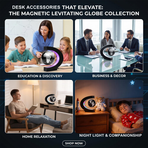KAIMC Magnetic Levitating Globe Floating World Map with LED Light Frame and Touch Control, Rotating Earth Anti-Gravity Lamp, Cool Tech Gadgets Unique 2