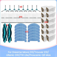 44 Stuks voor Mova E10/Trouver E10 Ultenic D10/T10 Lite voor Q8 Max Reserveonderdelen Borstel HEPA-Filter Dweil Stofzak