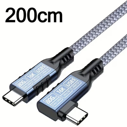 5 90 Degree Type C to USB C Cable USB5 80Gbps 16K PD 240W Fast Charging Data Cable for Mobile Phone 6.56ft B 1