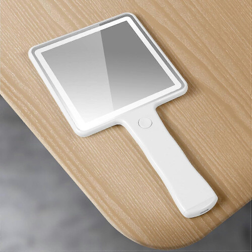 Handheld LED Dimmable Travel Makeup Mirror, USB Rechargeable Mini Portable Cosmetic Mirror 1