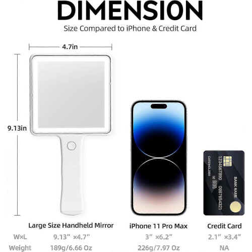 Handheld LED Dimmable Travel Makeup Mirror, USB Rechargeable Mini Portable Cosmetic Mirror 2