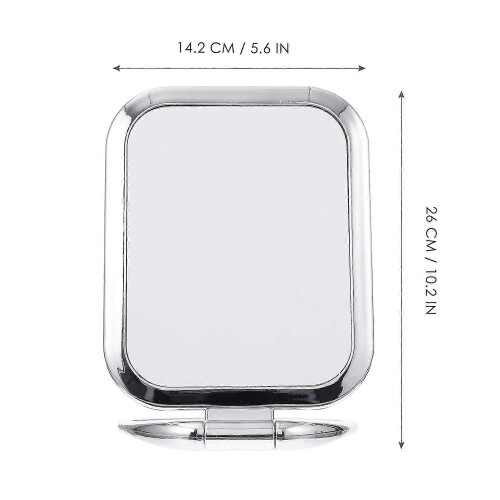 Double Sided Square Magnifying Makeup Mirror, Silver Tabletop Mirror 1