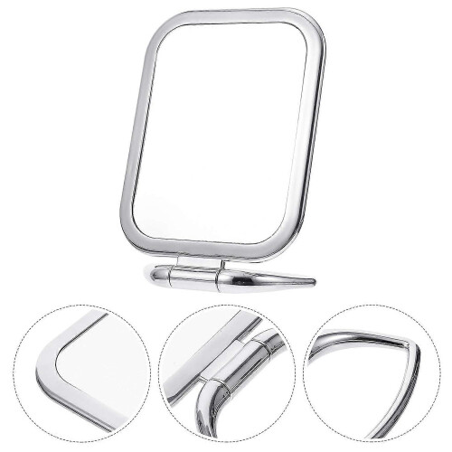 Double Sided Square Magnifying Makeup Mirror, Silver Tabletop Mirror 2