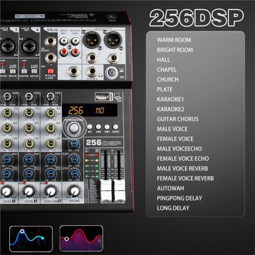 -6 Professional Mixing Console 6-Channel with DSP Reverb Effects  & USB Playback/Recording Stage Performance 2