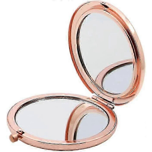 Miroir de voyage pliable double face or rose pour sac à main 1