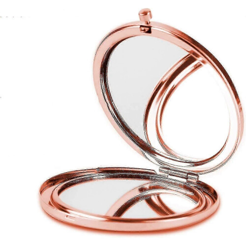Miroir de voyage pliable double face or rose pour sac à main 2