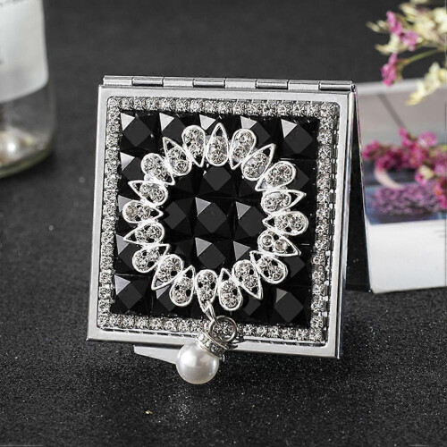 1PC Small Square Metal Mirror Pearl Pendant Double-Sided Makeup Mirror 2