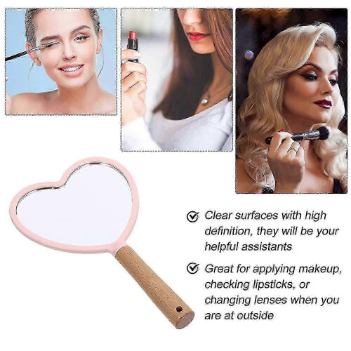 Hand Held Heart Shape Pink Glass Mirror 1