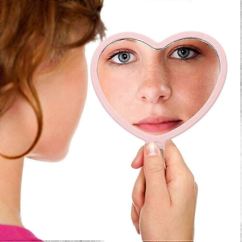 Hand Held Heart Shape Pink Glass Mirror 2