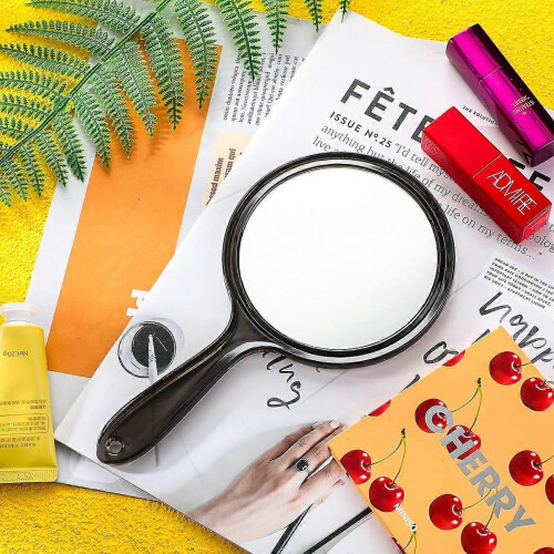 Black 1PC Handheld Double-Sided Mirror 1X/2X Magnifying, Clear Round Makeup Mirror with Handle 1