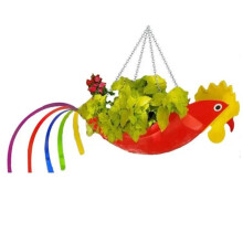 Metal Flower Pot Exquisite Shape Colorful Rooster Flower Pot Hanging Planter Garden Decorative Flower Pots,L,C