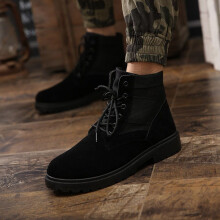 (Black,EU43=Foot Length26.5cm)Men Boots New Fashion Hot Men Martin Boots Man Casual High Top Pu Shoes Leather