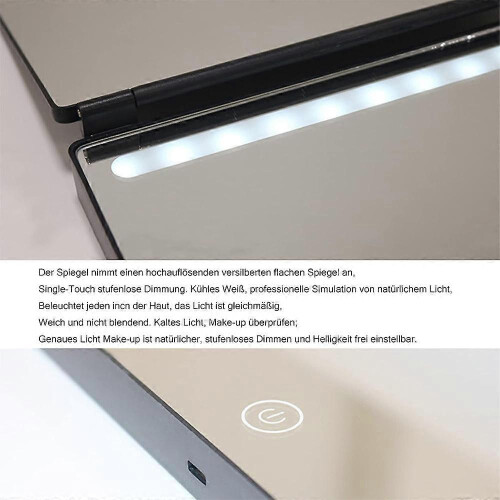 Hanging 3-Way Foldable LED Makeup Mirror - Black 1