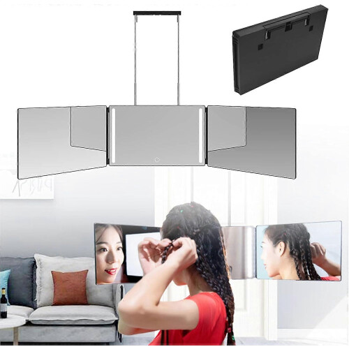 Hanging 3-Way Foldable LED Makeup Mirror - Black 2